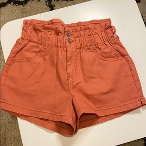 WILD FABLE peachy burnt orange paper bag shorts.